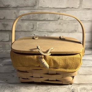 Longaberger kiddie purse mini wooden basket with plastic liner yellow fabric
